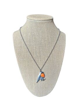 Boho Silver and Orange Accented Bird Pendant Adjustable Necklace